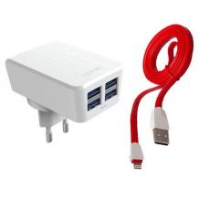 Оригинално зарядно устройство LDNIO DL-AC62 - 4.2A / 4 USB Port AC Adapter за Apple iPhone 5 / iPhone 5S / iPhone SE / iPhone 6 / iPhone 6S / iPhone 7 / iPhone 7 Plus / iPhone 8 / iPhone 8 Plus - бяло с червено