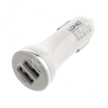 Зарядно за кола LDNIO / DC 12V -24V / с два USB порта 5V / 3.1A бяло - Samsung S4, Samsung S5, Sony Xperia, HTC , Nokia , LG , iPhone, Huawei, ZTE