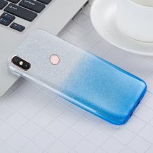 Силиконов калъф / гръб / TPU за Xiaomi Mi A2 / Mi 6X - преливащ / сребристо и синьо / брокат