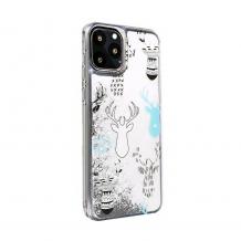 Луксозен твърд гръб 3D Winter Water Case за Samsung S10 Plus - прозрачен / течен гръб с бял брокат / Reindeers