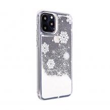 Луксозен твърд гръб 3D Winter Water Case за Samsung S9 G960 - прозрачен / течен гръб с бял брокат / Snowflakes