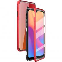 Магнитен калъф Bumper Case 360° FULL за Xiaomi Redmi 8A - прозрачен / червена рамка