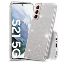 Силиконов калъф / гръб / TPU кейс за Samsung S21 - сребрист / брокат