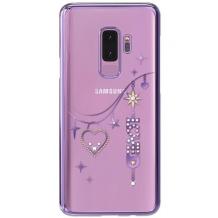 Луксозен твърд гръб KINGXBAR Swarovski Diamond за Samsung S9 Plus G965 - прозрачен с лилав кант / Love