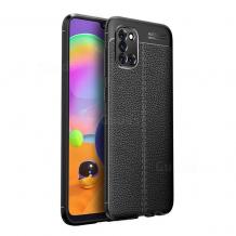 Луксозен силиконов калъф / гръб / TPU Auto Focus за Samsung A31 - черен / имитиращ кожа