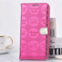 Луксозен кожен калъф Flip тефтер Michael Kors със стойка за Samsung S6 G920 - розов / Flexi
