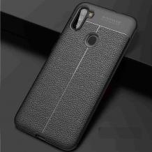 Луксозен силиконов калъф / гръб / TPU за Samsung A11 - черен / имитиращ кожа
