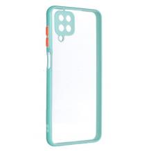 Луксозен твърд кейс Shockproof case със силиконов кант за Samsung A12 - прозрачен / мента кант