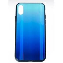 Луксозен стъклен твърд гръб за Samsung A20e – преливащ / синьо - черно