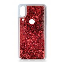 Луксозен твърд гръб 3D Water Case за Samsung A20e - прозрачен / течен гръб с червен брокат