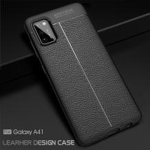 Луксозен силиконов калъф / гръб / TPU за Samsung A41 A415 - черен / имитиращ кожа