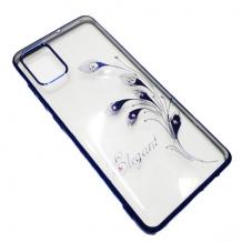 Луксозен силиконов калъф / гръб / TPU / Elegant с камъни за Samsung S10 Lite / A91 - прозрачен със син кант / перо