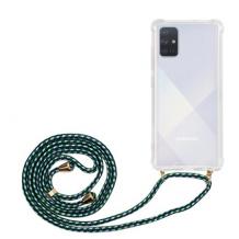 Удароустойчив силиконов калъф / гръб / TPU с връзка за Samsung A32 4G - прозрачен / зелено-шарена връзка