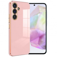 Луксозен гръб / кейс / Protect case за Samsung A56 5G - розов / златист кант