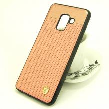 Луксозен кожен твърд гръб AIRBIRD със силиконов кант за Samsung A8 2018 A530F - Rose Gold / Grid