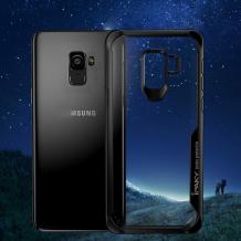 Луксозен твърд гръб със силиконов кант IPAKY за Samsung A8 2018 A530F - прозрачен / черен кант