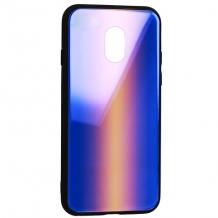 Луксозен стъклен твърд гръб Vennus за Samsung J7 2017 J730 - синьо и златисто