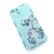 Силиконов калъф / гръб / TPU кейс за iPhone 15 (6.1) - мече с цветя мента