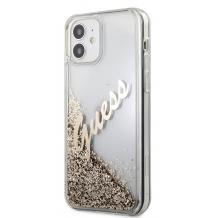 Луксозен гръб 3D Guess Glitter Case за Apple iPhone 12 Pro Max 6.7" - златист надпис / златист брокат
