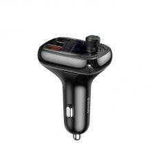 FM Wireless transmiter BASEUS T-Type Bluetooth 5.0 / 2xUSB, Type C, QC 3.0, PD, Micro SD / FM трансмитер за кола