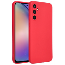 Луксозен силиконов калъф / гръб / кейс за Samsung A14 5G - червен със защита за камерата