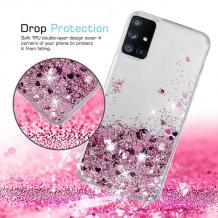 Луксозен твърд гръб / кейс / 3D Water Case за Xiaomi 12 5G / 12X 5G - прозрачен / течен гръб с брокат / розов