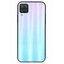 Луксозен стъклен твърд гръб / кейс / Aurora за Samsung A12 - преливащ / синьо и розово