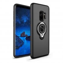 Луксозен силиконов гръб със стойка FSHANG Ring Case за Samsung S9 G960 - черен