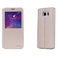 Луксозен кожен калъф Flip тефтер S-View NUOKU със стойка за Samsung Note 5 N920 / Samsung Note 5 - златист