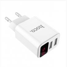 Зарядно устройство 2 x USB - Hoco C63A Digital Display - Бяло