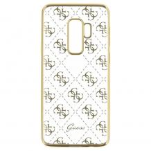 Оригинален силиконов гръб Guess за Samsung S9 G960 - прозрачен / златист кант