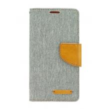 Кожен калъф Flip тефтер Canvas Mercury Book със стойка за Huawei Y5 2017 / Y6 2017 - сив