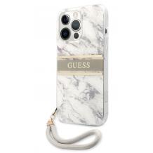 Оригинален гръб Guess Marble с връзка за Apple iPhone 13 Pro Max 6.7" - бял / мрамор