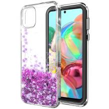 Луксозен твърд гръб 3D Water Case за Samsung S10 Lite / A91 - прозрачен / течен гръб с брокат / сърца / лилав