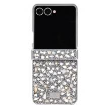 Оригинален твърд гръб / кейс / Swarovski за Samsung Z Flip 7 - сребристи камъни