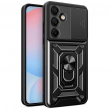 Удароустойчив гръб TPU кейс Slide Camera Case Magnetic Finger Ring Car Holder за Samsung S24 FE - черен
