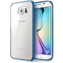 Оригинален твърд гръб Clear Cover за Samsung S6 Edge G925 - прозрачен със син кант