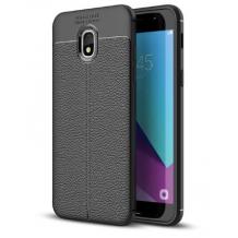 Луксозен силиконов калъф / гръб / TPU за Samsung J3 2018 - черен / имитиращ кожа