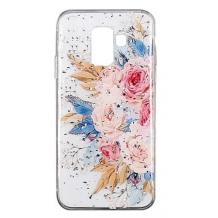 Луксозен силиконов калъф / гръб / TPU за Samsung J6 2018 - Божури / блестящи частици