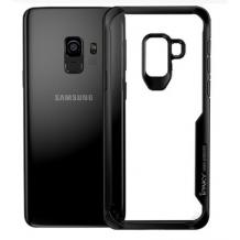 Луксозен твърд гръб със силиконов кант IPAKY за Samsung J6 2018 - прозрачен / черен кант