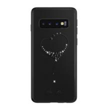 Луксозен твърд гръб KINGXBAR Swarovski Diamond за Samsung S10 - прозрачен с черен кант / сърце