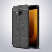 Луксозен силиконов калъф / гръб / TPU за Samsung J7 Duo 2018 - черен / имитиращ кожа