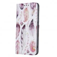 Кожен калъф Flip тефтер със стойка Trendy Book за Huawei Y5p - Boho / Feathers
