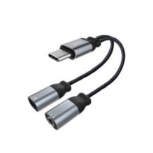 Кабел AUX splitter XO Type-C към женски 3.5mm жак и женско Type-C