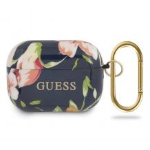 Оригинален калъф Guess Flower Collection за AirPods Pro слушалки - черен кейс със цветя