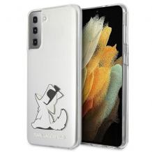 Оригинален силиконов гръб Karl Lagerfeld Choupette Fun за Samsung S21 - прозрачен