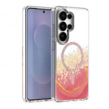 Луксозен твърд гръб 3D Epoxy MagSafe Case Samsung S26 Ultra - прозрачен гръб с брокат розов