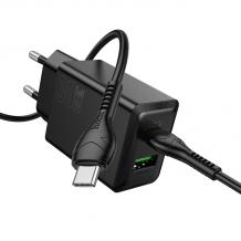 Зарядно устройство HOCO N71 220V 30W / 2 port USB / кабел Type C-Type C