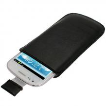 Кожен калъф с издърпване за Samsung I8190 S3 mini / S III mini - черен