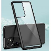 Луксозен силиконов калъф / гръб Armor Series за Samsung S21 Ultra - матиран / прозрачен с черен кант